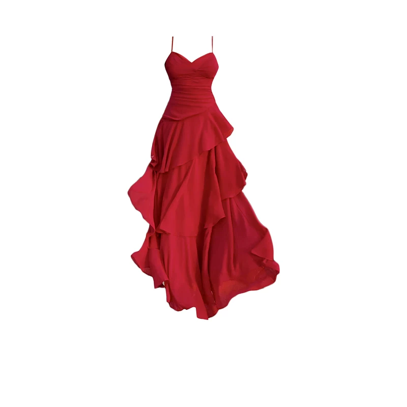 Red Asymmetric Resort Dress